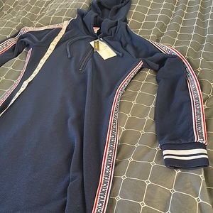 JUICY COUTURE Y2K hoodie hooded hoody block letters stripe logo dress sweater